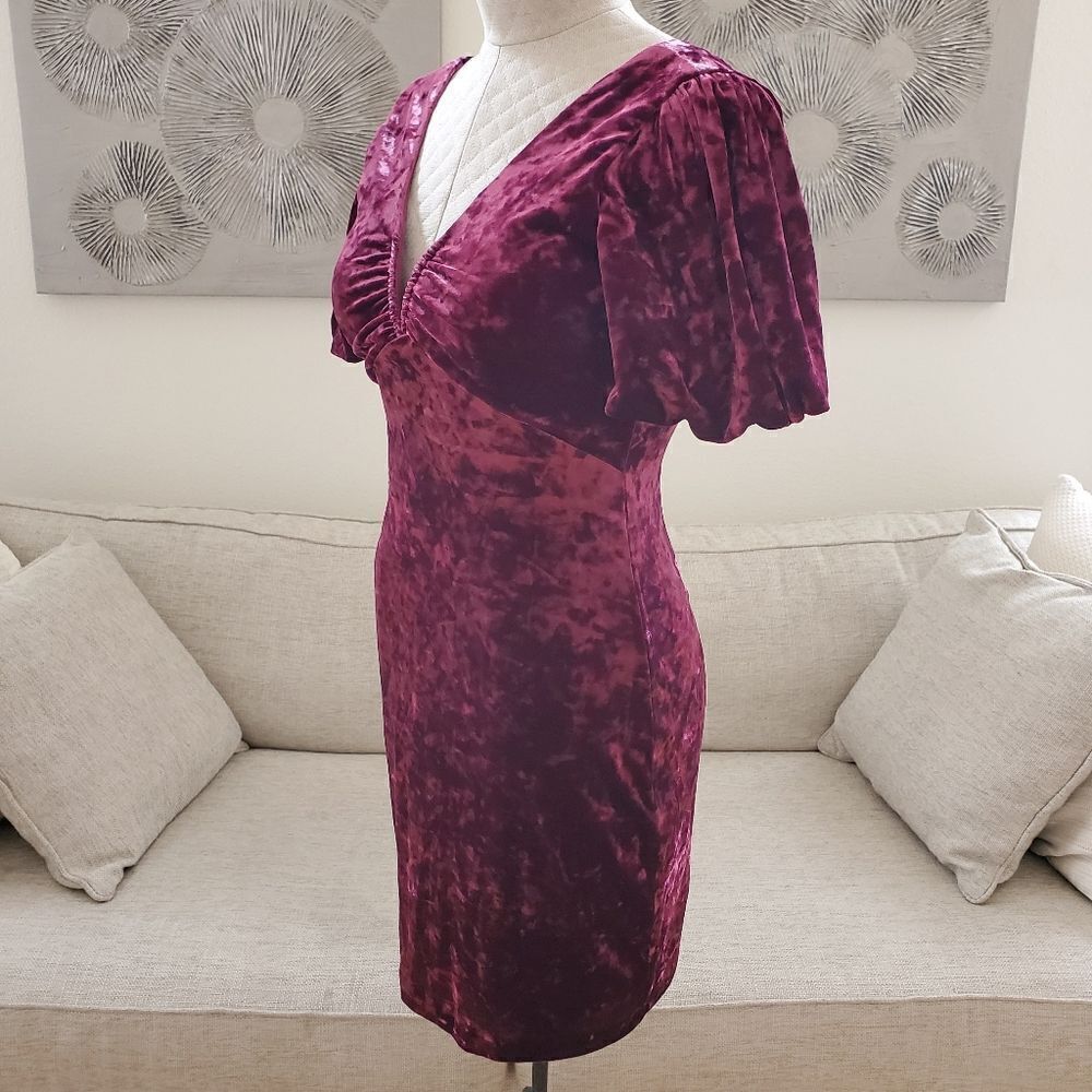 Guess Crushed Velvet Puff-Sleeve Dress Sz 4 - Picture 5 of 13